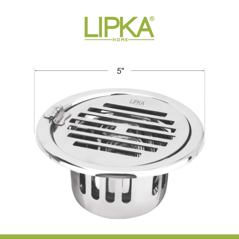 LIPKA Golden Classic Jali Round Floor Drain |304-Grade Stainless Steel |5 x 5 Inches| with Cockroach Trap & Hinge| - Image 2