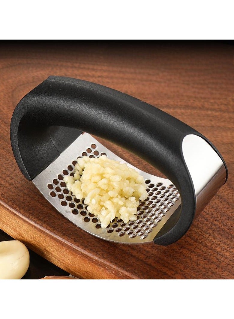 Stainless Steel Garlic Press Rocker Set - Premium Garlic Mincer Garlic Crusher - New Innovative Garlic Crusher with Peeler and Scraper - Comfortable Grip  - Image 1