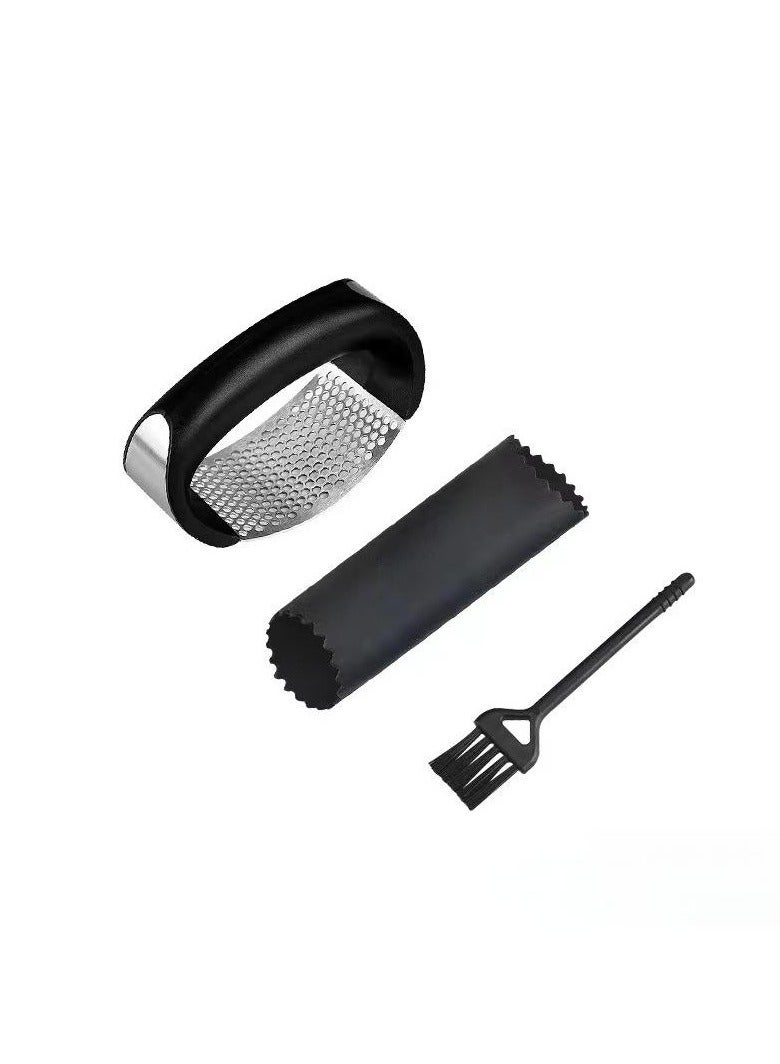 Stainless Steel Garlic Press Rocker Set - Premium Garlic Mincer Garlic Crusher - New Innovative Garlic Crusher with Peeler and Scraper - Comfortable Grip  - Image 2
