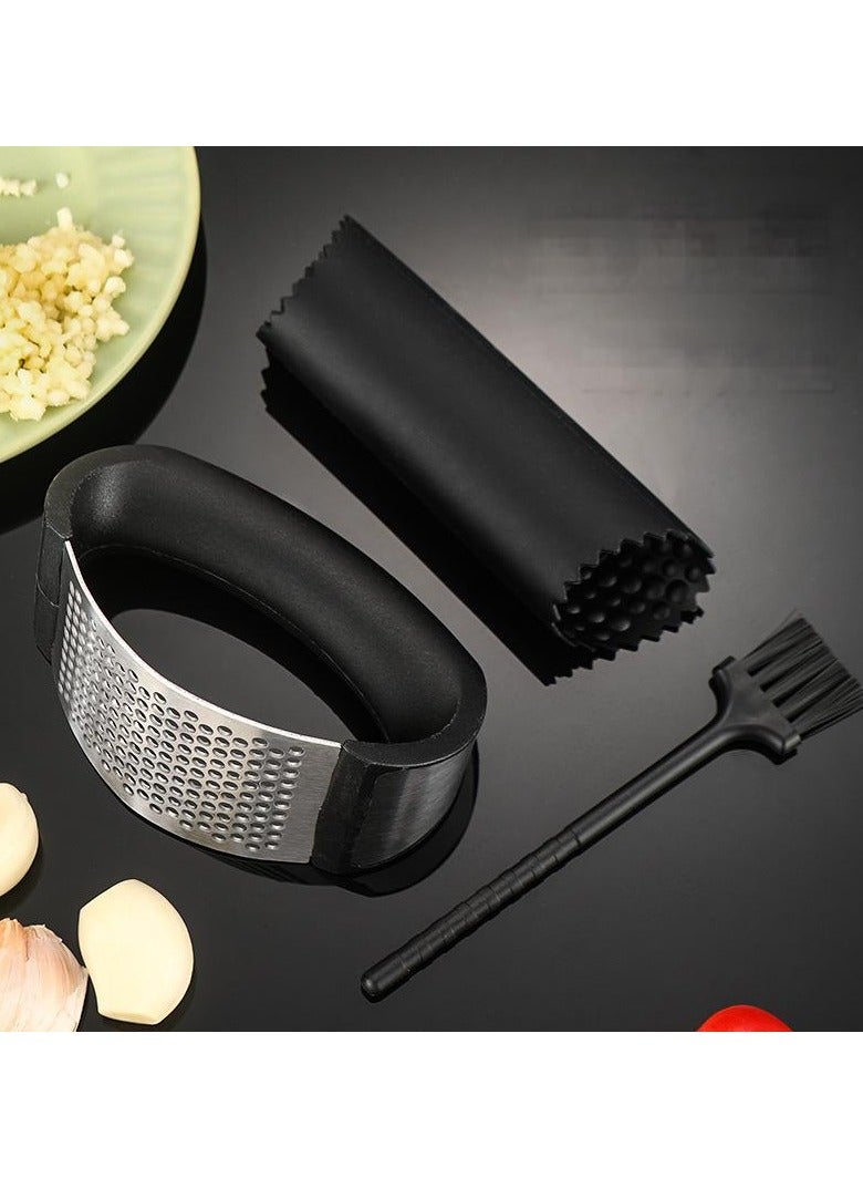 Stainless Steel Garlic Press Rocker Set - Premium Garlic Mincer Garlic Crusher - New Innovative Garlic Crusher with Peeler and Scraper - Comfortable Grip  - Image 5