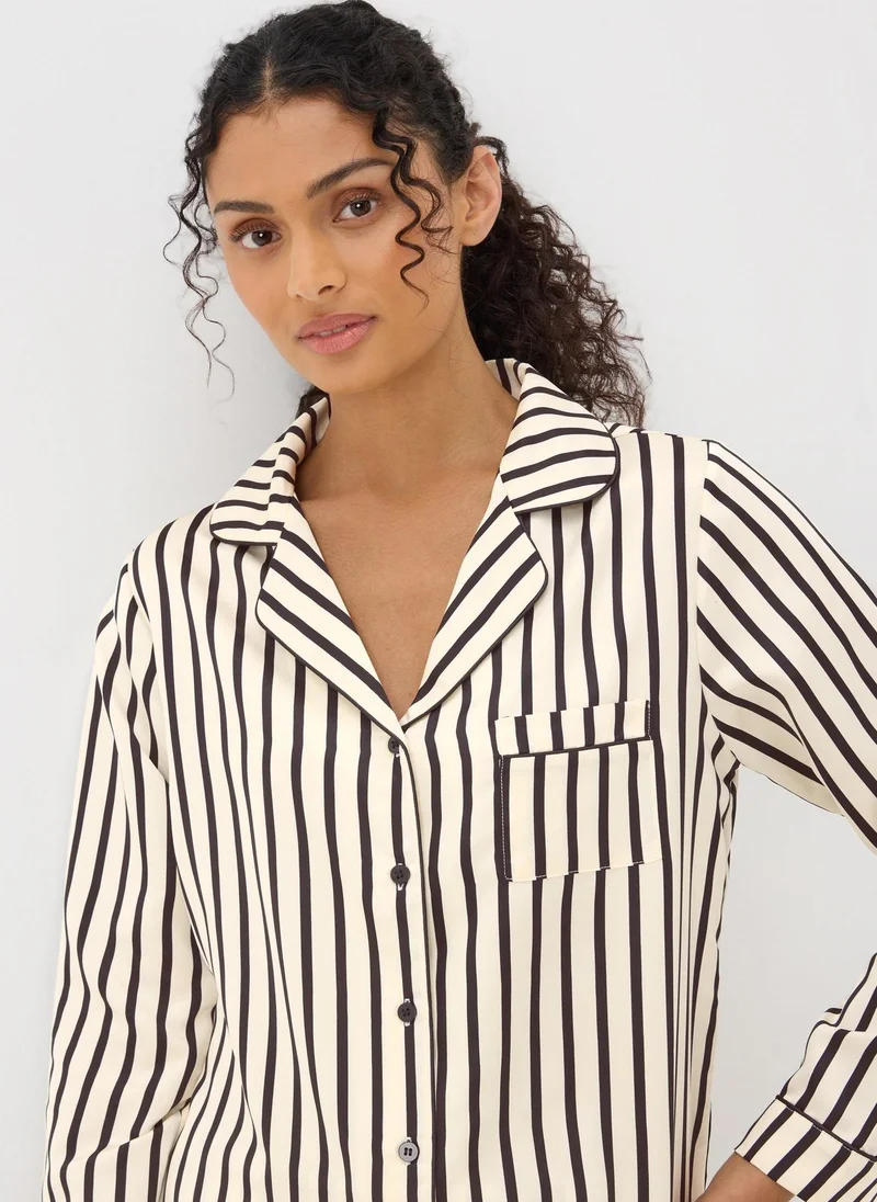 Matalan Black Stripe Satin Pyjama Set