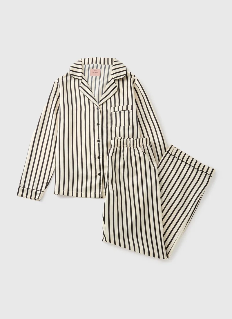 Matalan Black Stripe Satin Pyjama Set