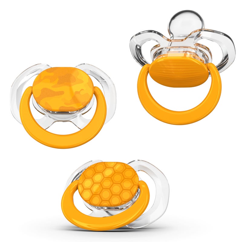 Smilo Baby Pacifier with Orthodontic Design for Healthy Dental Development Stage 2 for Babies 39 Months Pack of 3X 100 Silicone Pacifiers BPA Free Orange