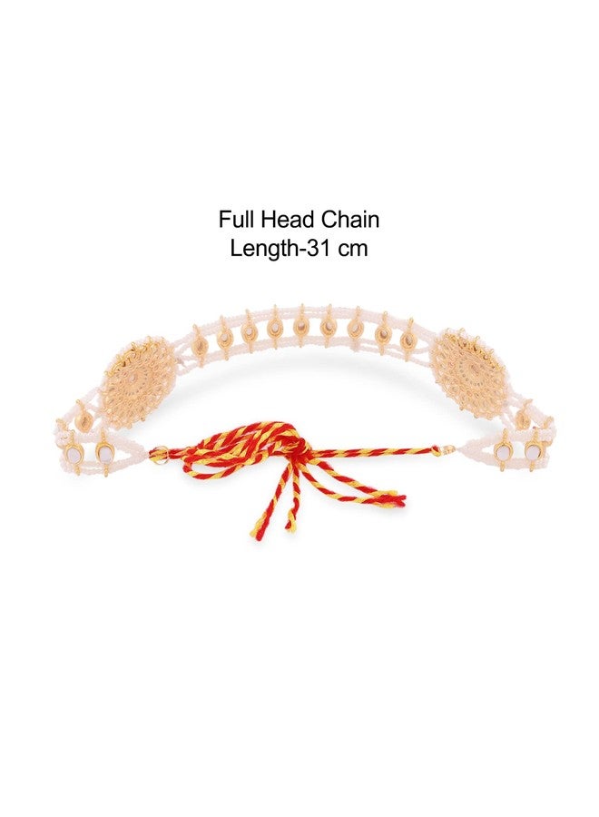Zaveri Pearls سلسلة رأس مزينة باللؤلؤ الوردي من زافيري بيرلز وأحجار الكوندان للنساء - ZPFK14067 - Image 5