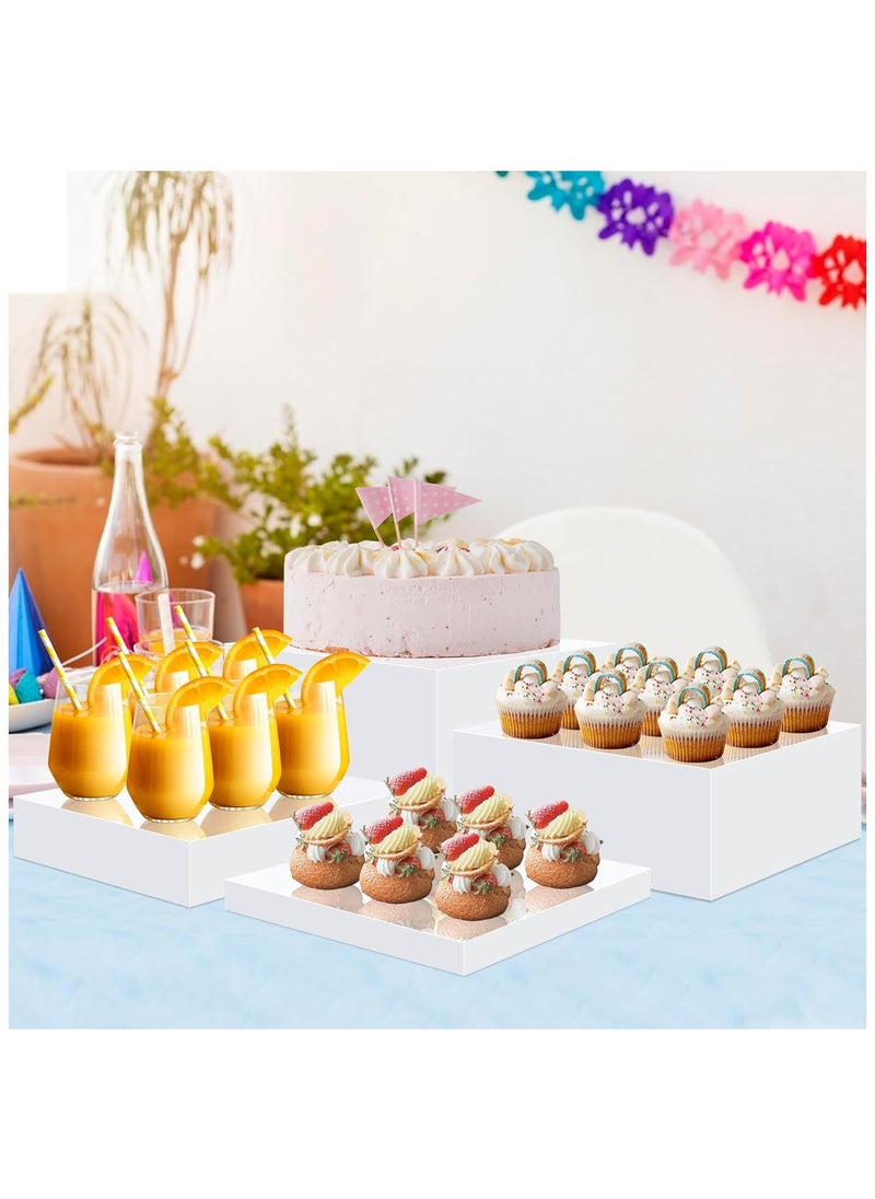 Acrylic Risers for Display,White Acrylic Cube Box Dessert Display Stand with Hollow Bottoms 4 Different Size Acrylic Product Display Risers for Party Decor (White(9'' x 10'' x 11'' x 12''))