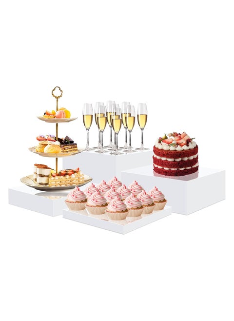 Acrylic Risers for Display,White Acrylic Cube Box Dessert Display Stand with Hollow Bottoms 4 Different Size Acrylic Product Display Risers for Party Decor (White(9'' x 10'' x 11'' x 12''))