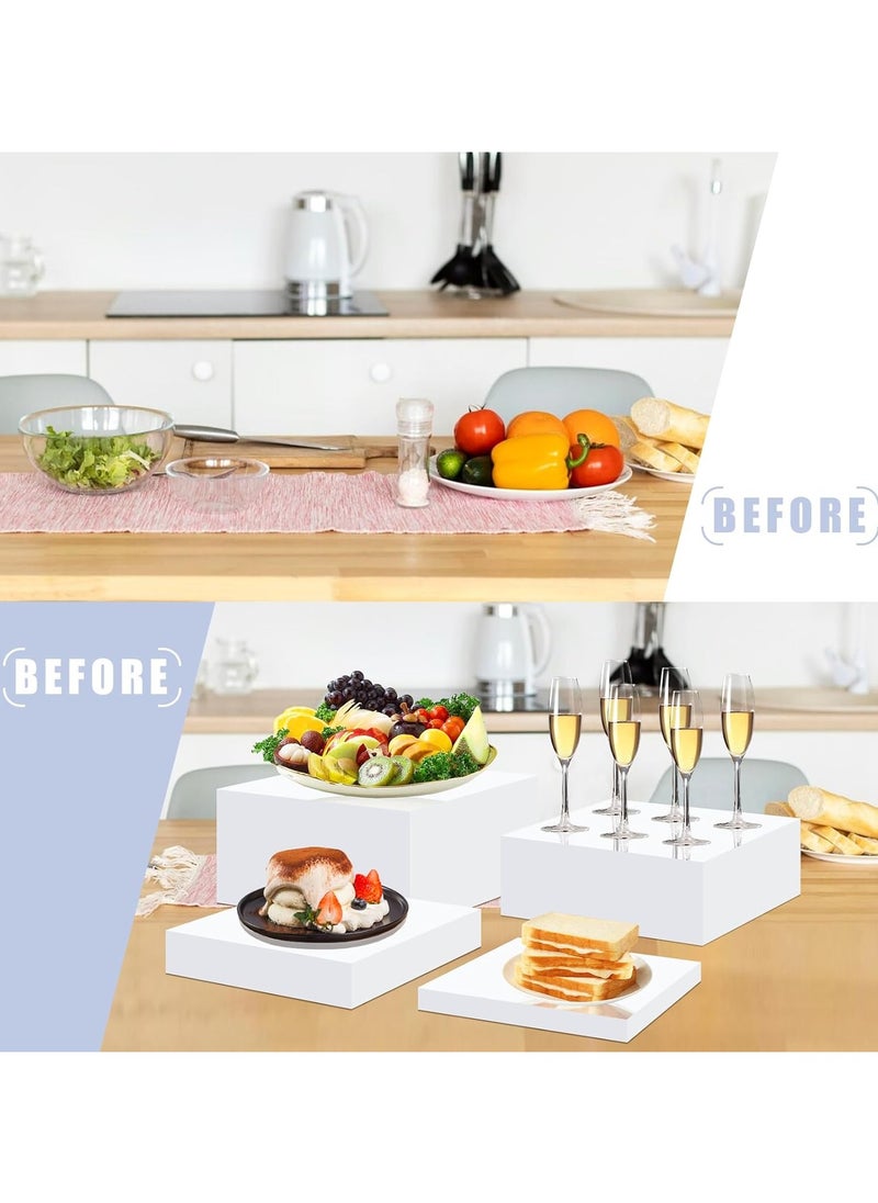 Acrylic Risers for Display,White Acrylic Cube Box Dessert Display Stand with Hollow Bottoms 4 Different Size Acrylic Product Display Risers for Party Decor (White(9'' x 10'' x 11'' x 12''))