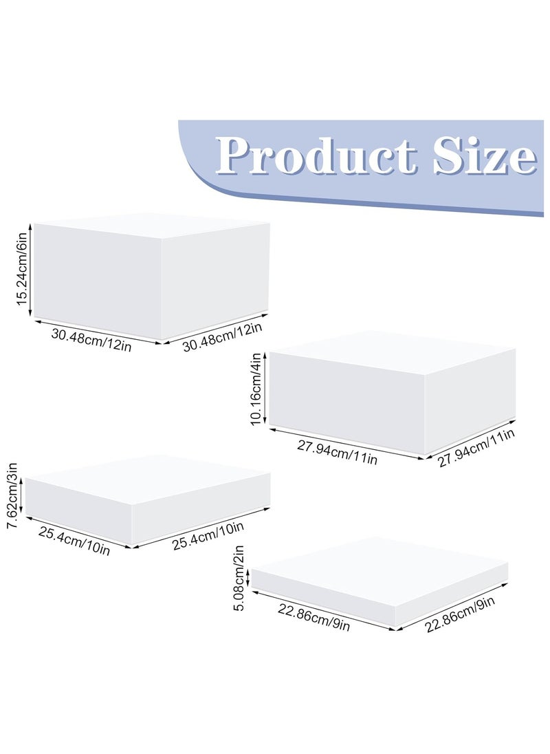 Acrylic Risers for Display,White Acrylic Cube Box Dessert Display Stand with Hollow Bottoms 4 Different Size Acrylic Product Display Risers for Party Decor (White(9'' x 10'' x 11'' x 12''))