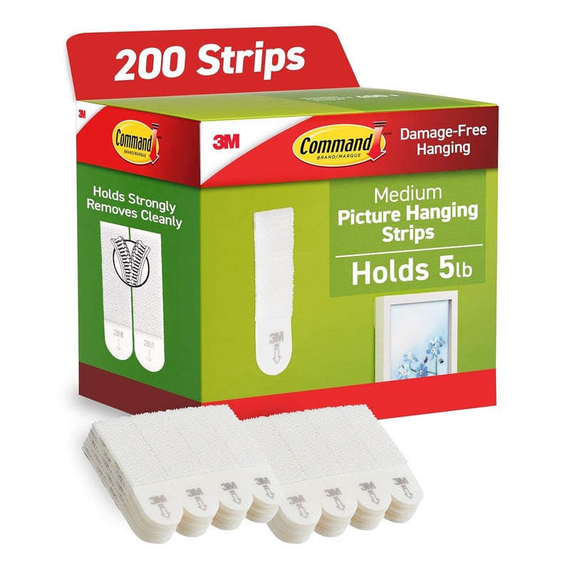 Command 10 lb Medium Picture Hanging Strips 100 Pairs (200 Strips), Damage-Free Hanging Picture Hangers, Great for Home Decor, White Adhesive - Image 1