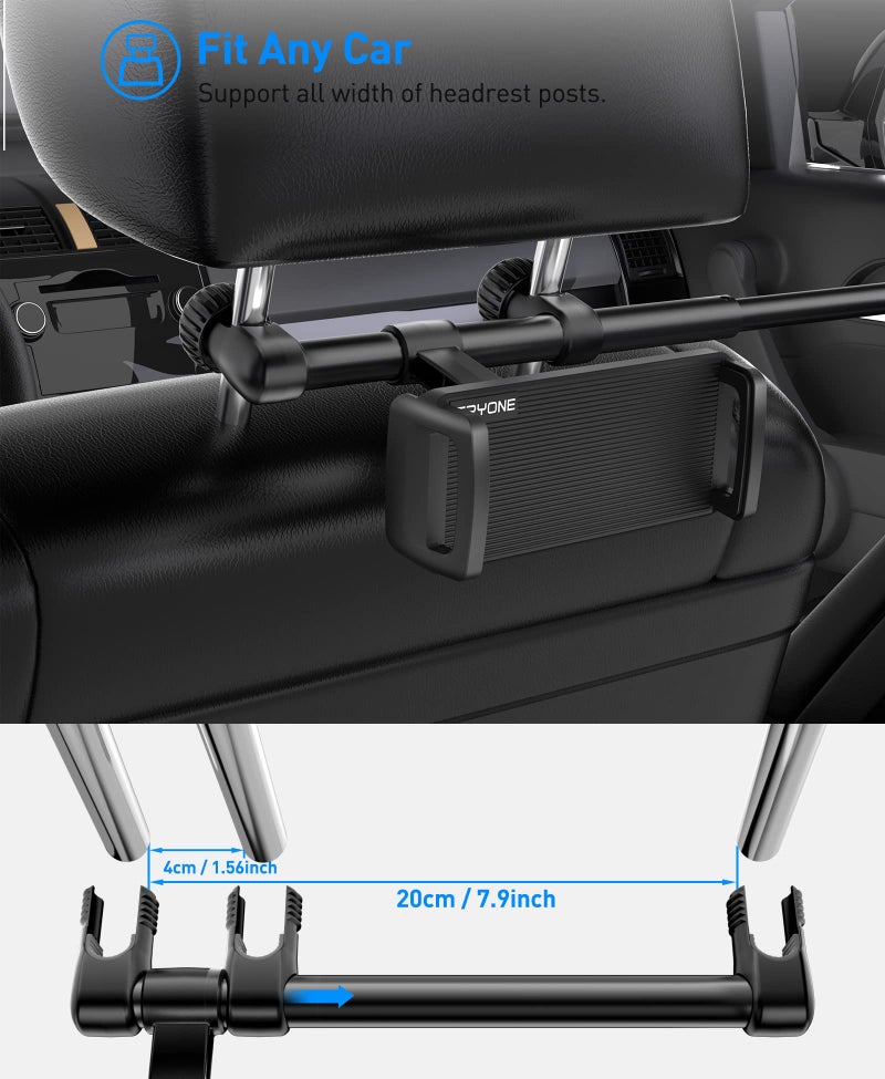Tryone Car Headrest Tablet Mount Holder: Double Cradles Backseat Stand with Extension Arm for Kids Compatible Phone | iPad Pro Air Mini | Galaxy Tabs | Kindle Fire HD | Switch Lite & Other 4.7-12.9" Device - Image 3
