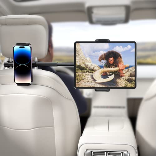 Tryone Car Headrest Tablet Mount Holder: Double Cradles Backseat Stand with Extension Arm for Kids Compatible Phone | iPad Pro Air Mini | Galaxy Tabs | Kindle Fire HD | Switch Lite & Other 4.7-12.9" Device - Image 1