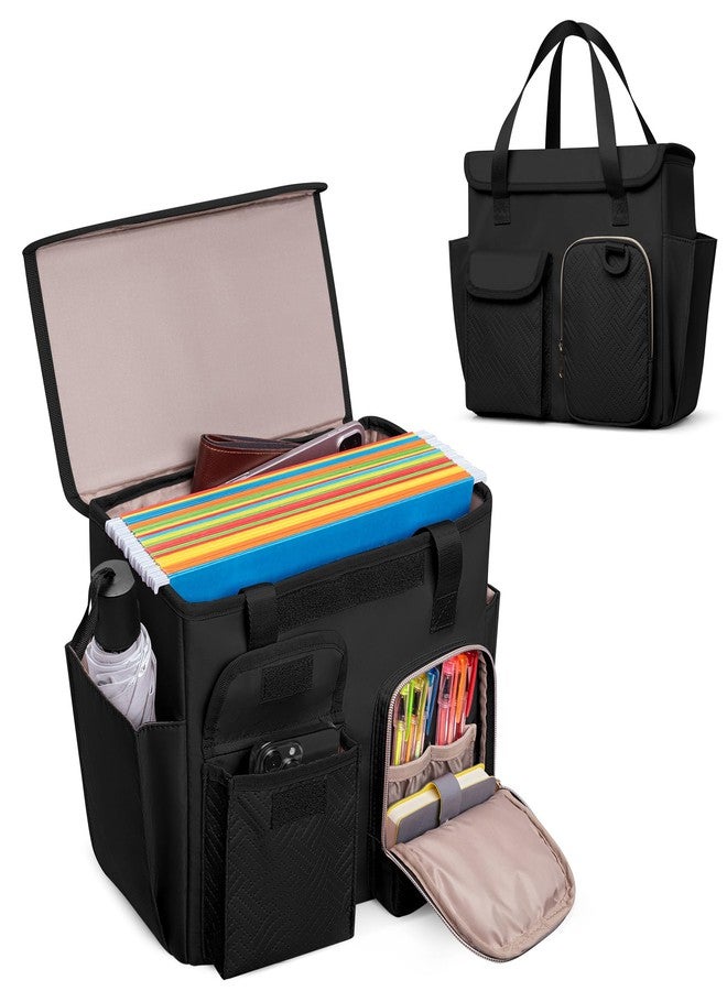 Prokva Hanging File Organizer Box with Lid, Portable Document Organizer Bag with Handle, Suitable for Letter Size Hanging File Folders, Black - Image 1