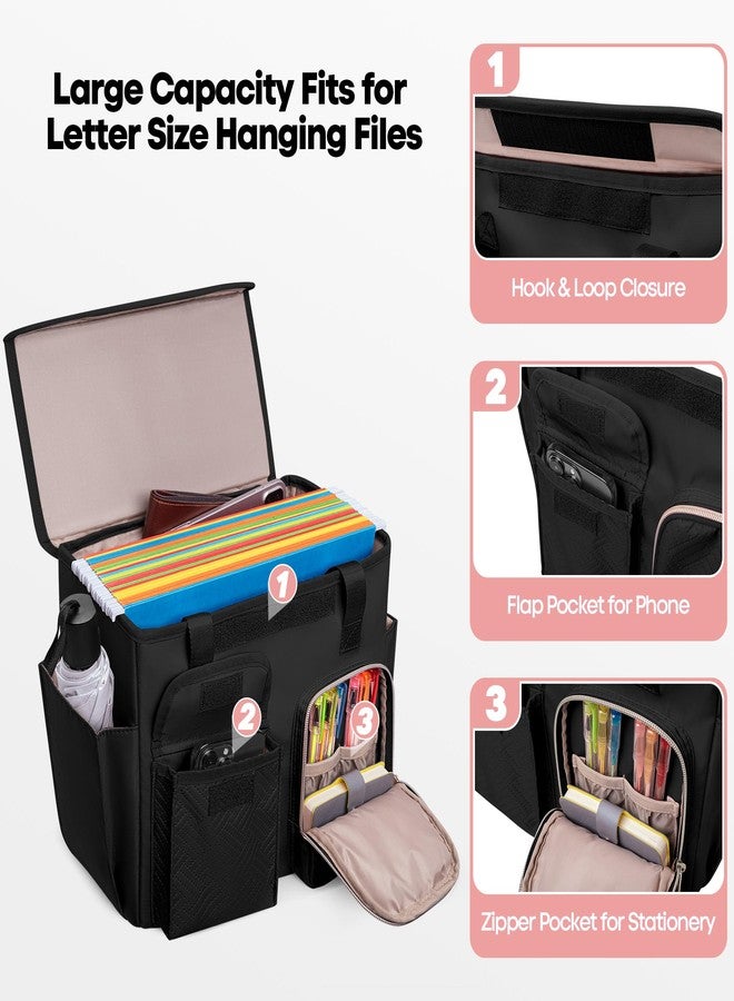 Prokva Hanging File Organizer Box with Lid, Portable Document Organizer Bag with Handle, Suitable for Letter Size Hanging File Folders, Black - Image 3