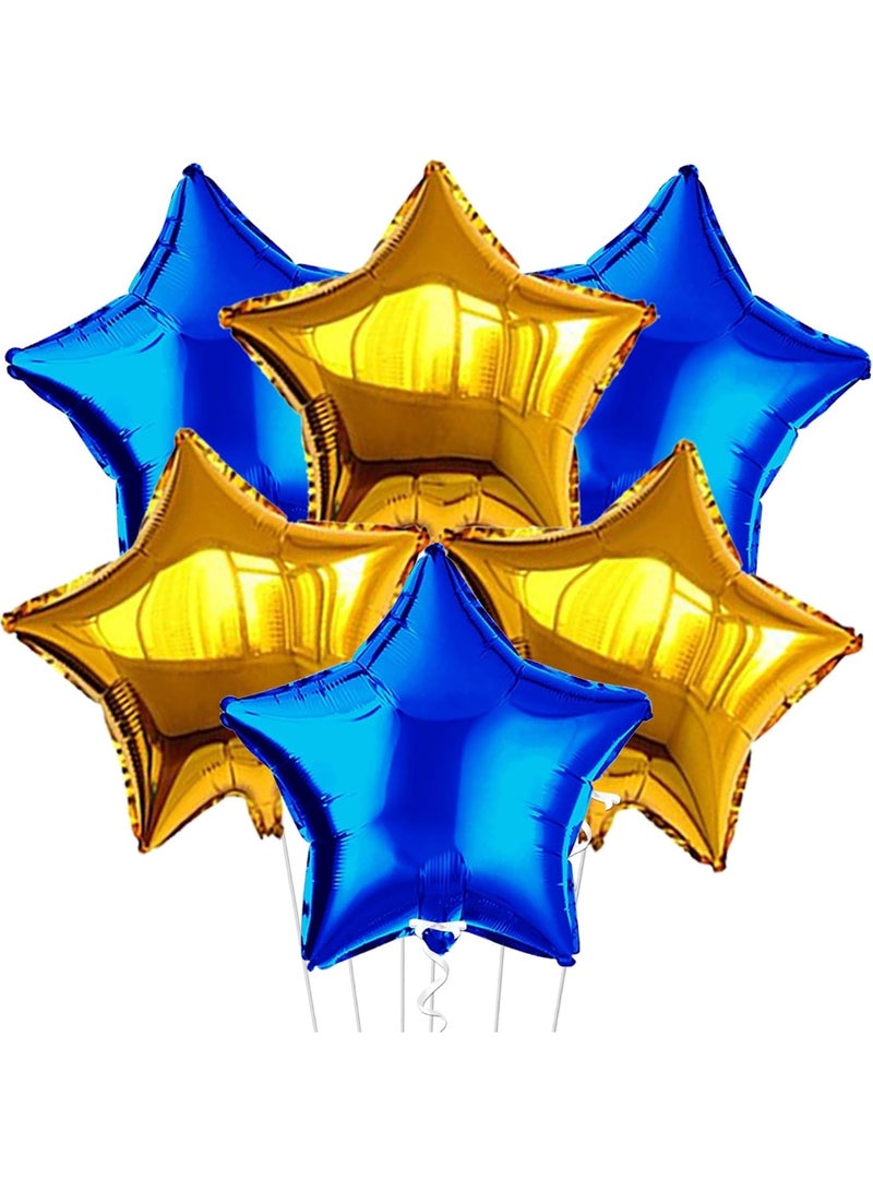 Big Blue and Gold Star Balloons - 18 Inch, Pack of 6 | Blue and Gold Mylar Balloons for Ramadan Decorations | Star Balloon for Back to School Decorations | Foil Balloon for Classroom Decor