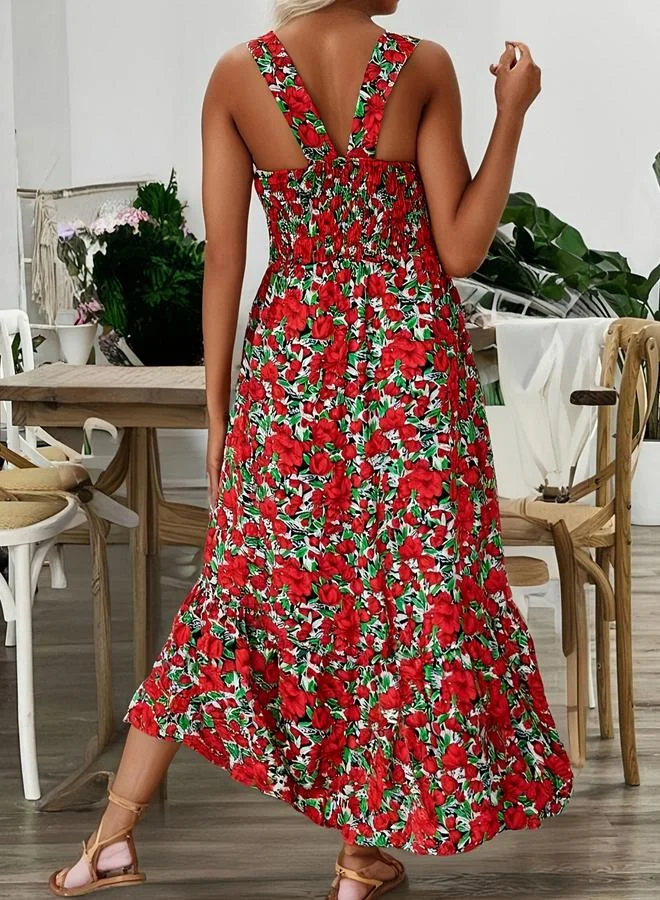 Take Two Red Floral Print Halter Neck A-Line Midi Dress