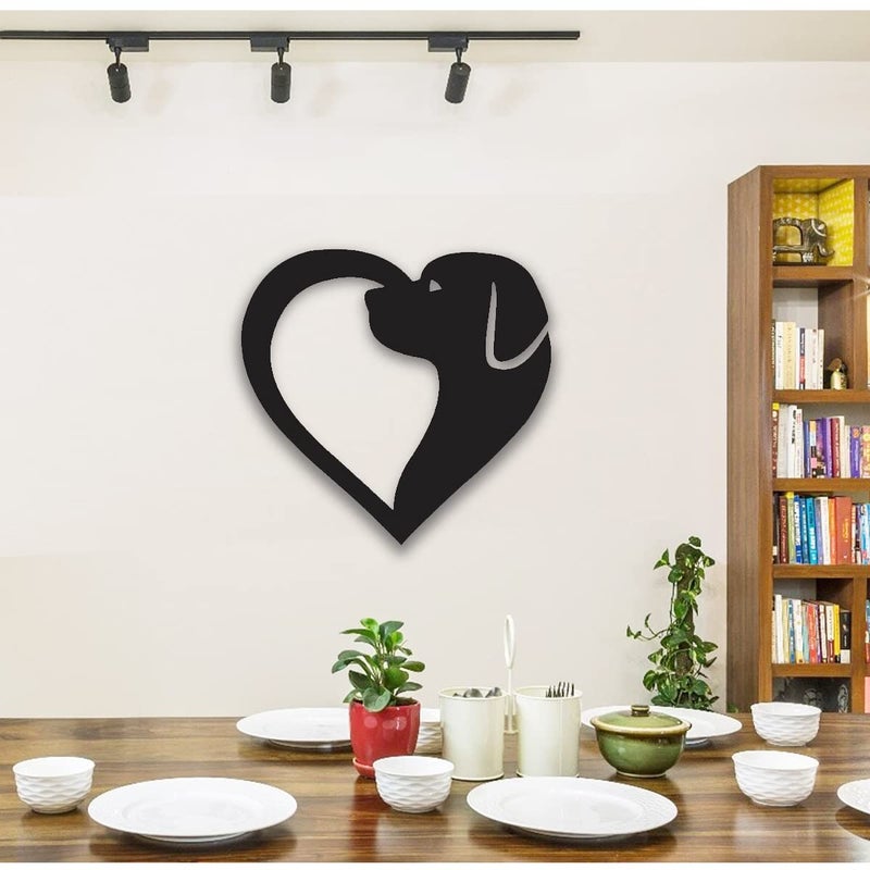 300Sparkles Dog Heart Shape Wooden Wall Decor Hanging Frame for Home Living Room Pet House Decorative Item for Dogs Lover Friends and Family Black Style7 - Image 3