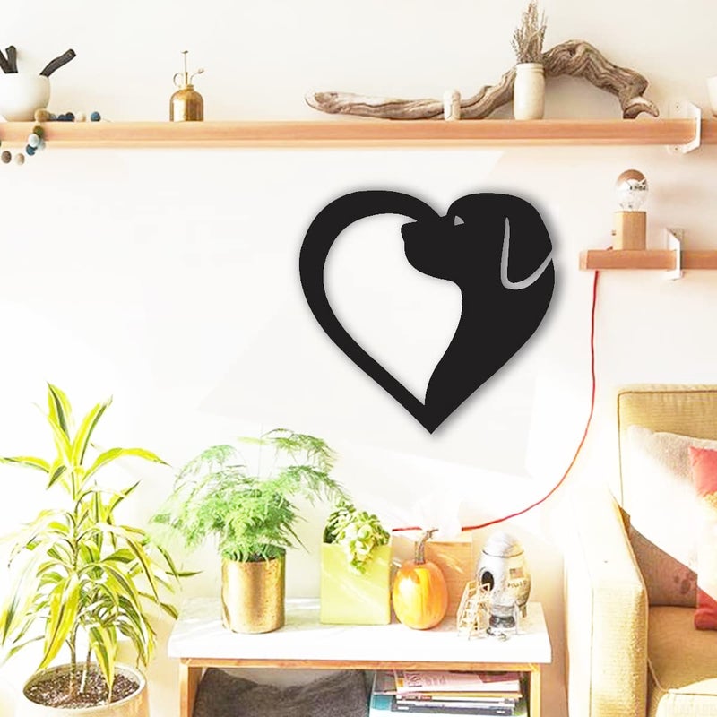 300Sparkles Dog Heart Shape Wooden Wall Decor Hanging Frame for Home Living Room Pet House Decorative Item for Dogs Lover Friends and Family Black Style7 - Image 1