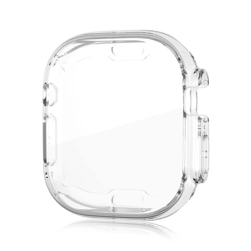FOLX FSG2030 Shocked Proof Flexible Silicone TPU Watch Case Cover with Screen Protector Temper Compatible with Apple Watch Series 6 | SE | Series 5 | Series 4 (49MM, Transparent Silicone CASE) - Image 1