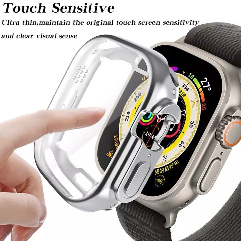 FOLX FSG2030 Shocked Proof Flexible Silicone TPU Watch Case Cover with Screen Protector Temper Compatible with Apple Watch Series 6 | SE | Series 5 | Series 4 (49MM, Transparent Silicone CASE) - Image 2