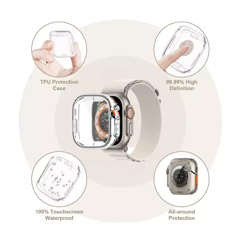 FOLX FSG2030 Shocked Proof Flexible Silicone TPU Watch Case Cover with Screen Protector Temper Compatible with Apple Watch Series 6 | SE | Series 5 | Series 4 (49MM, Transparent Silicone CASE) - Image 4