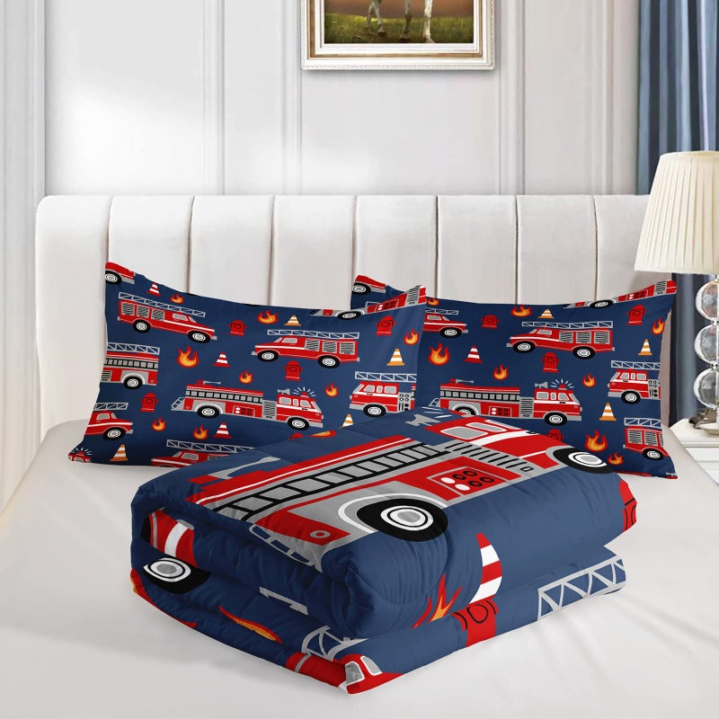 QOOMO Fire Truck Comforter Twin Size,Truck Kids Comforter Set,3Pcs Bedding Set Printed Comforter with 2 Pillowcases,Down Alternative,Soft and Lightweight,for All Seasons - Image 3