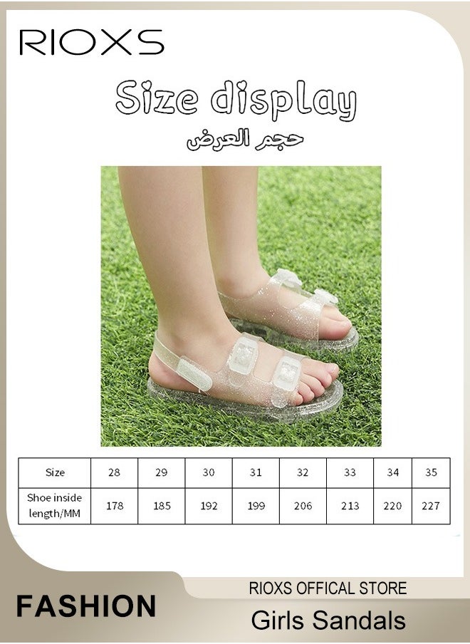 RIOXS - Toddler Girls Jelly Shoes,Summer Flat Sandals For Kids Girls,Non-Slip Beach Jellies Sandals,Lightweight Open Toe Sandals,Soft Sole Water Sandals,Adjustable Flat Sandals With Back-Strap - Image 1