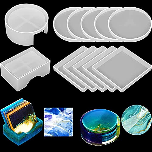 Jubilant Coaster Resin Molds, 12 Pieces Coaster Silicone Molds with Storage Box Mold for Epoxy Resin DIY Cups Mats - Image 1