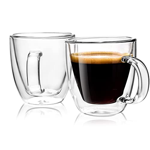 Stylusella Double Wall Glass Coffee Mugs 5oz / 150ml, Set of 2 Insulated Mugs with Handles, Stylish Tazas de Cafe Con Estilo - Image 1