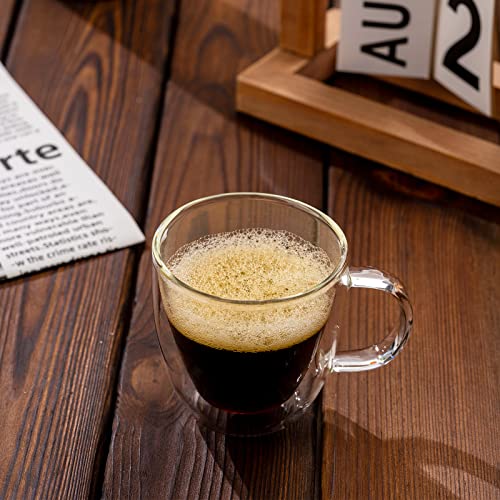 Stylusella Double Wall Glass Coffee Mugs 5oz / 150ml, Set of 2 Insulated Mugs with Handles, Stylish Tazas de Cafe Con Estilo - Image 3