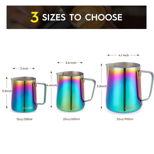 Adorever Milk Frothing Pitcher Colorful 350ml (12oz) Steaming Pitchers Stainless Steel Milk Coffee Cappuccino Latte Art Barista Steam Pitchers Milk Jug Cup with Decorating Art Pen - Image 2
