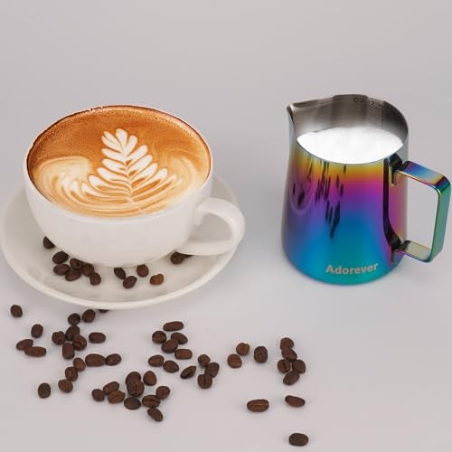 Adorever Milk Frothing Pitcher Colorful 350ml (12oz) Steaming Pitchers Stainless Steel Milk Coffee Cappuccino Latte Art Barista Steam Pitchers Milk Jug Cup with Decorating Art Pen - Image 4