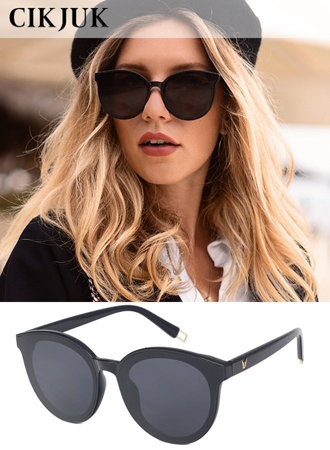 سِيكجُوك نظارات شمسية دائرية عصرية للرجال والنساء بتصميم فاخر ومميز مع حماية UV400 نظارة شمسية أنيقة تناسب الجميع بنسائية ورجالية متكاملة تشمل أحدث موديلات نضارات عصرية لجميع الأذواق أسود - Image 1