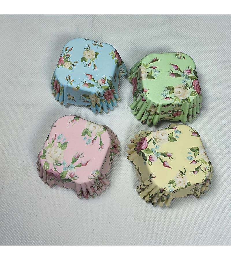 100pcs Assorted Color Square Floral Paper Liners Oil-Proof Cake Cups Yellow Small Size - Image 5