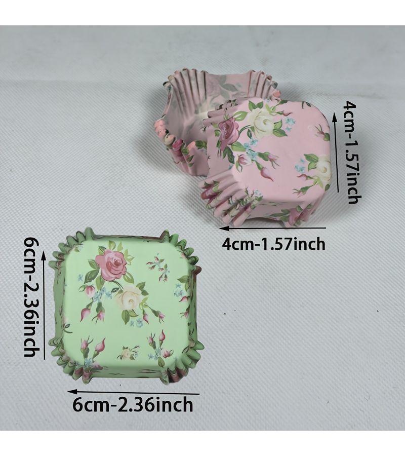 100pcs Assorted Color Square Floral Paper Liners Oil-Proof Cake Cups Yellow Small Size - Image 2
