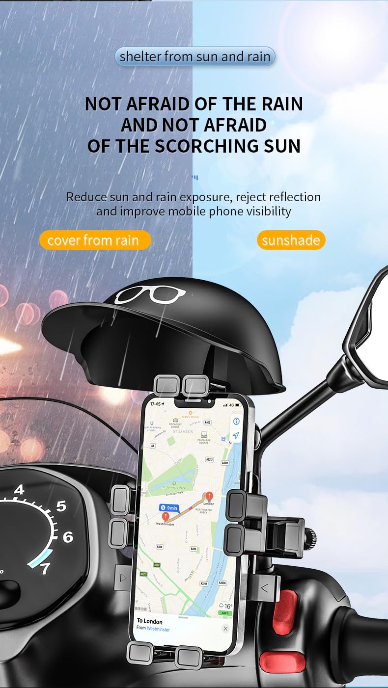 Glangeh Motorcycle Phone Holder with Vibration Dampener and Sun Shade, Width Adjustable 360 Degree Rotation Bike Phone Mount Handlebar Mobile Hoder for Bike Bicycle Scooter Fit 5.4''-7.2'' Smartphone - Image 2