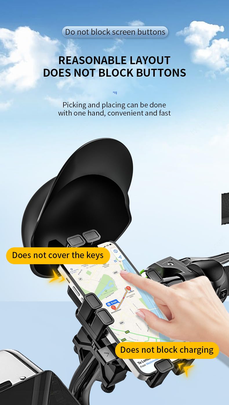 Glangeh Motorcycle Phone Holder with Vibration Dampener and Sun Shade, Width Adjustable 360 Degree Rotation Bike Phone Mount Handlebar Mobile Hoder for Bike Bicycle Scooter Fit 5.4''-7.2'' Smartphone - Image 5