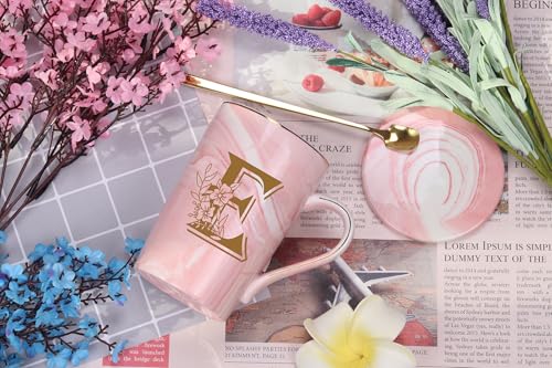 WENSSY Letter E Personalized Initial Mugs with Flower, Letter E Personalized Novelty Coffee Mug, Novelty Letter Coffee Mugs for Women, Bridal Shower Gifts, Women's Initials Gifts Coffee Mug 14 Ounce Pink - Image 2