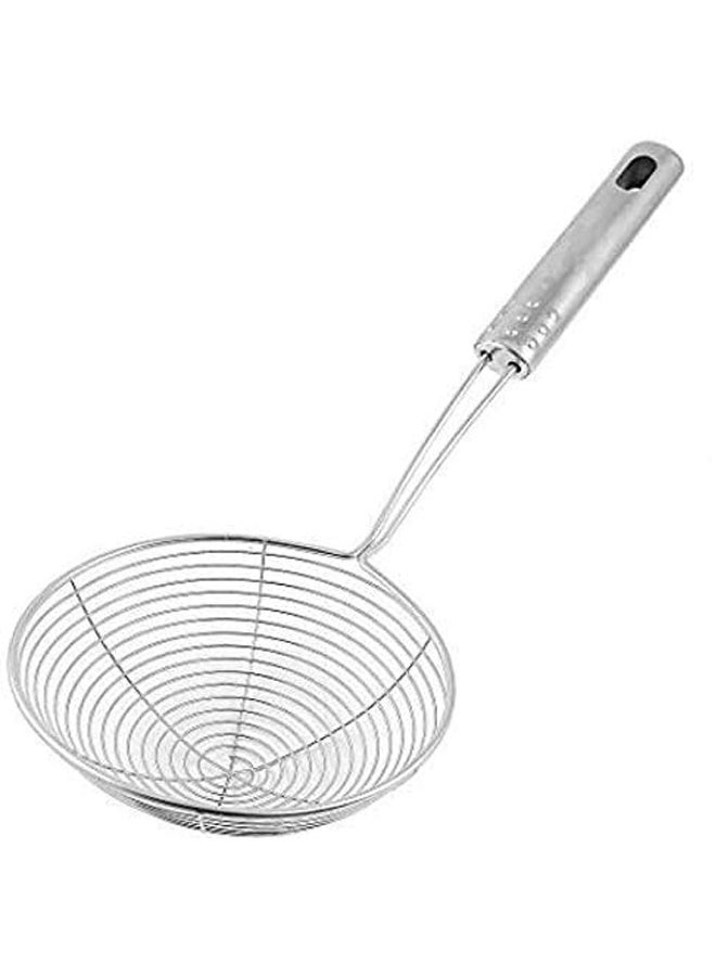 Stainless Steel Deep Fry Strainer | Oil Skimmer Wire Mesh Spoon for Kitchen | Spiral Design Skimmer for Frying Puri, Snacks & Noodles - Image 1