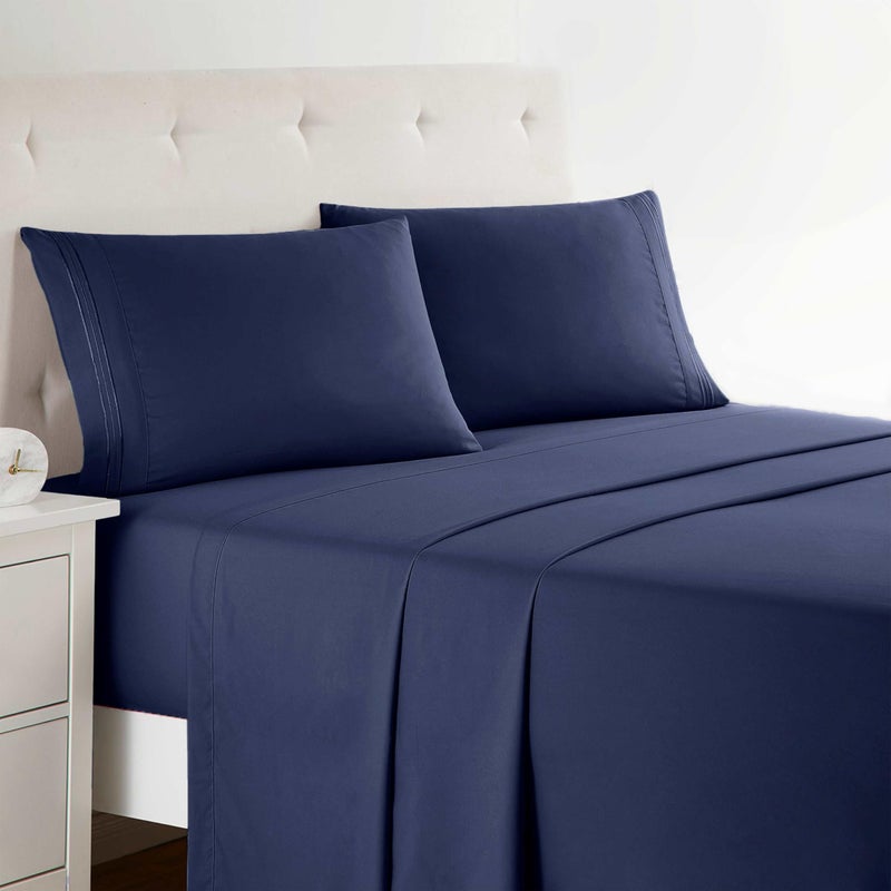 Clara Clark 1800 Premier Series 4pc Bed Sheet Set - King, Navy Blue - Image 1