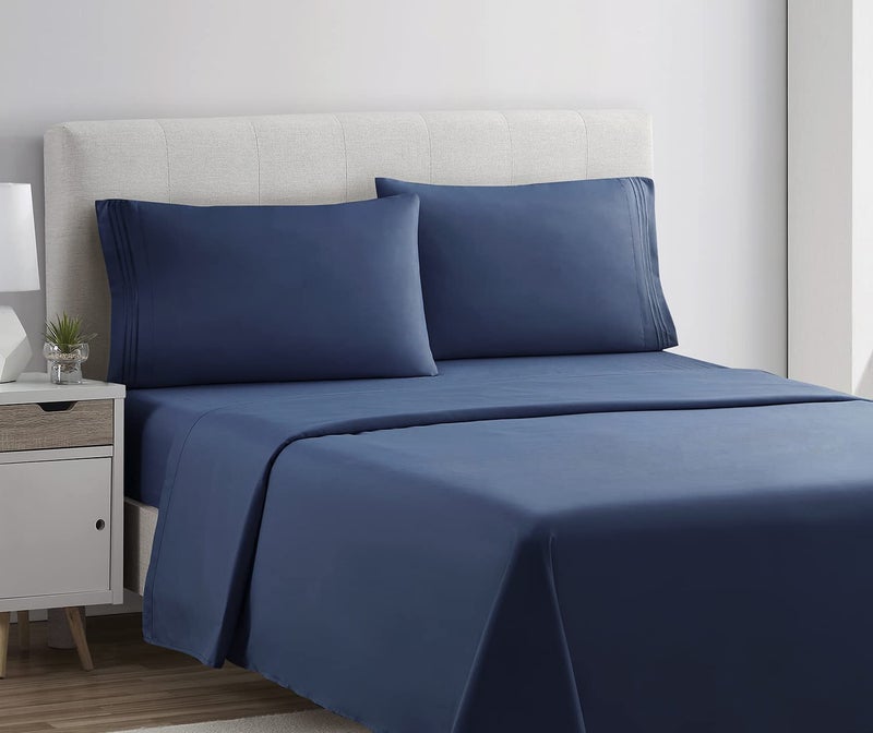 Clara Clark 1800 Premier Series 4pc Bed Sheet Set - King, Navy Blue - Image 2