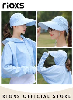 RIOXS Women's UPF 50+ Sun Protection Clothing, Outdoor Lightweight Full Zip Hoodie Jacket with Face Mask Design, Comfy Breathable Long Sleeve Coat with Thumbholes and Large Brim, Suitable for Daily Wear, Sports Training, Hiking, Fishing, Climbing or Other Outdoor Activities  - Image 2