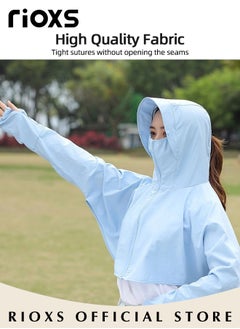 RIOXS Women's UPF 50+ Sun Protection Clothing, Outdoor Lightweight Full Zip Hoodie Jacket with Face Mask Design, Comfy Breathable Long Sleeve Coat with Thumbholes and Large Brim, Suitable for Daily Wear, Sports Training, Hiking, Fishing, Climbing or Other Outdoor Activities  - Image 3