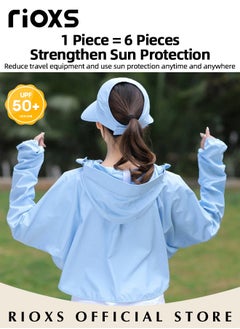RIOXS Women's UPF 50+ Sun Protection Clothing, Outdoor Lightweight Full Zip Hoodie Jacket with Face Mask Design, Comfy Breathable Long Sleeve Coat with Thumbholes and Large Brim, Suitable for Daily Wear, Sports Training, Hiking, Fishing, Climbing or Other Outdoor Activities  - Image 5