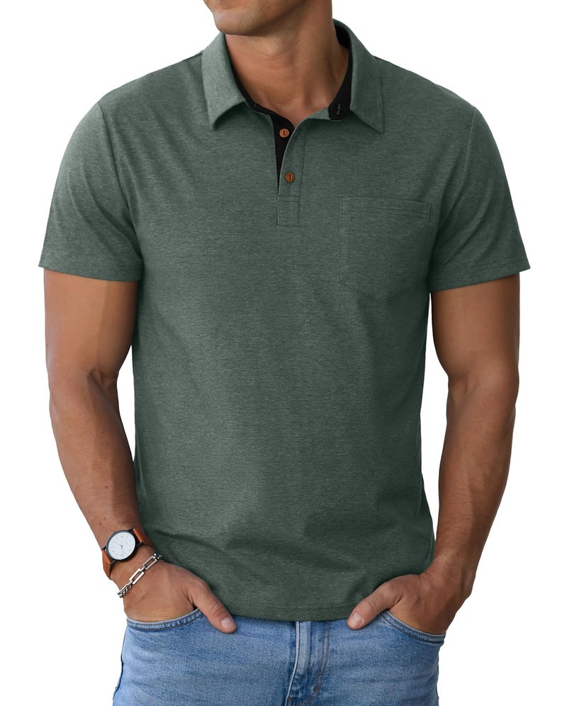 Sailwind Men's Cotton Polo Shirts Short Sleeve Casual Summer Shirts Classic Collared Golf Shirt with Pocket Green - Image 4