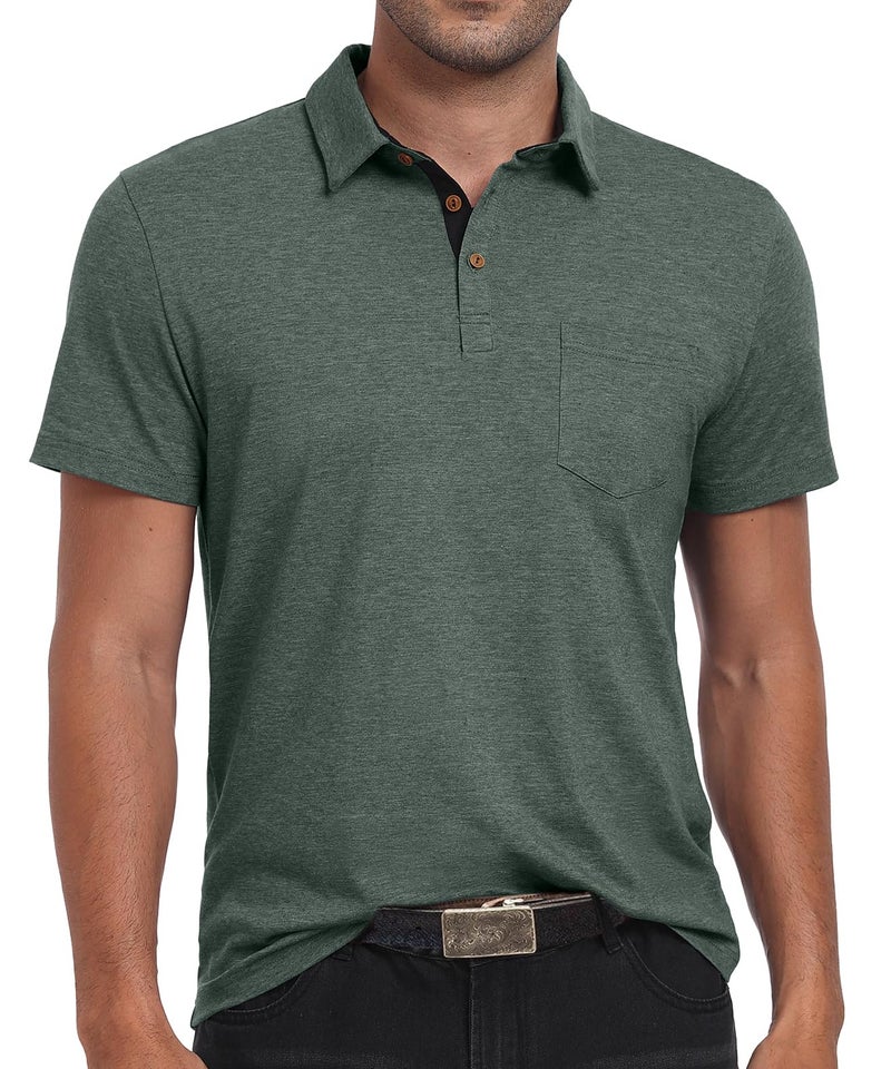 Sailwind Men's Cotton Polo Shirts Short Sleeve Casual Summer Shirts Classic Collared Golf Shirt with Pocket Green - Image 5