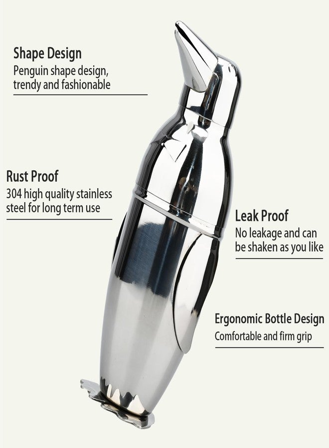 تي جيه خلاط كوكتيل على شكل بطريق مع مصفاة، أدوات أساسية للبار، طقم خلاط ومصفاة للبارمان، زجاجة خلط من الفولاذ المقاوم للصدأ، 17 أونصة - Image 3