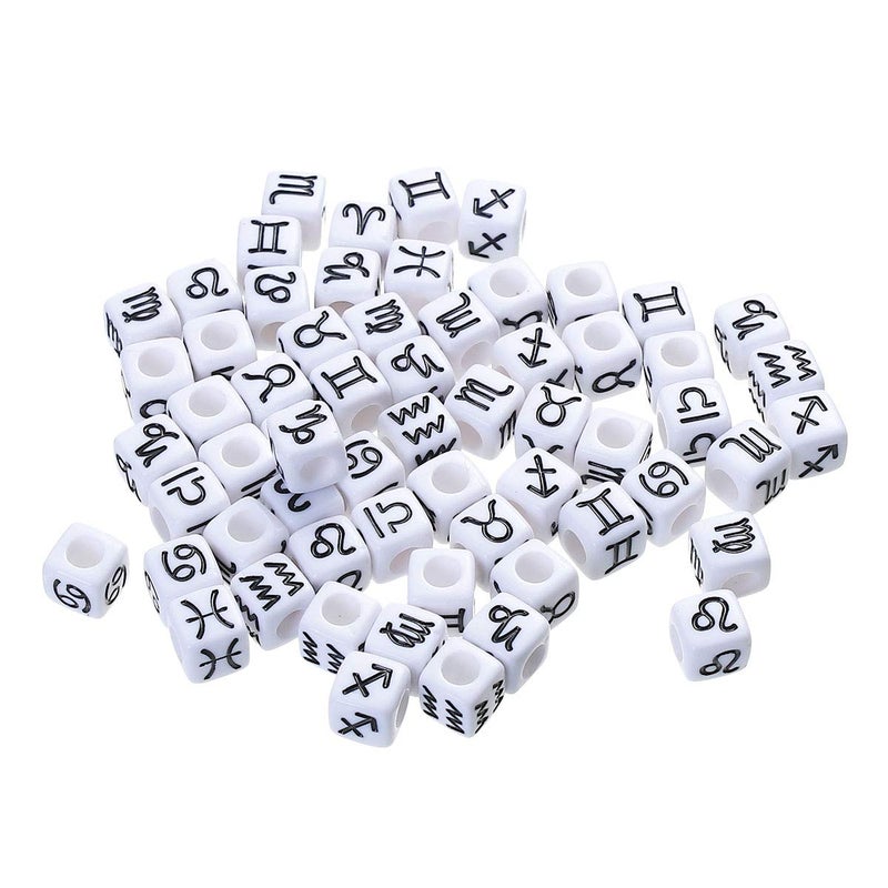 300 Acrylic Zodiac Symbols Letter Beads White with Black Letters 7mm or 14 Inch with 4mm Hole