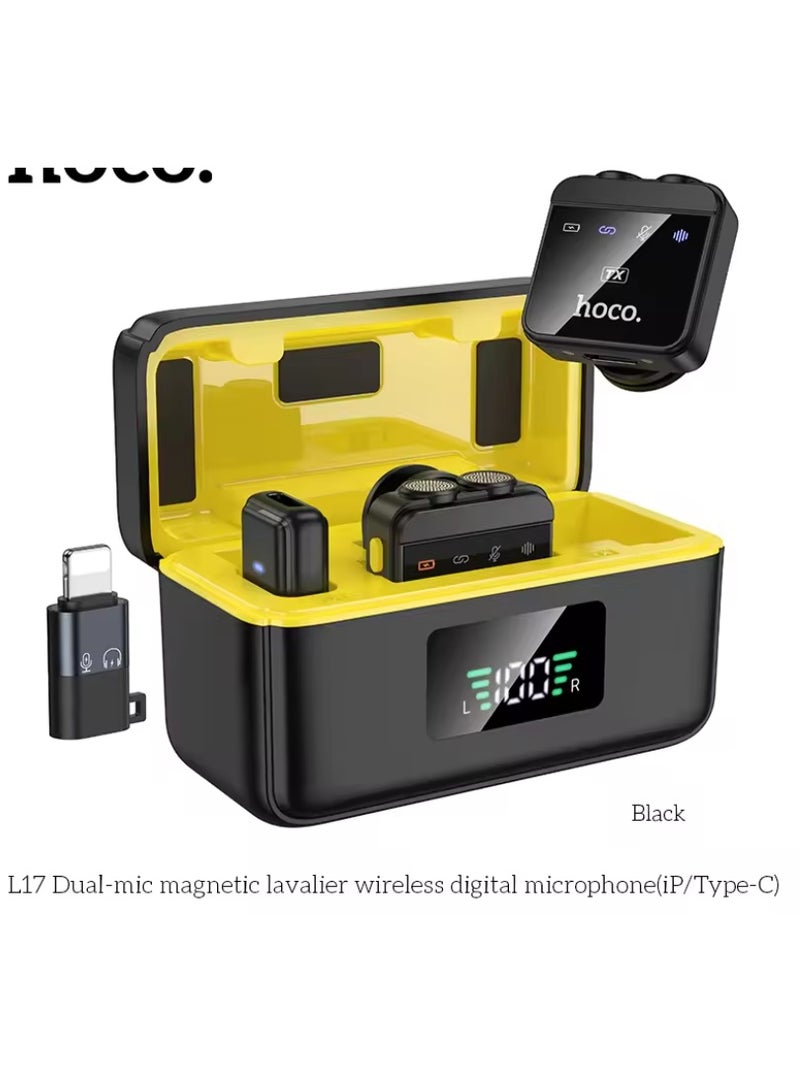 Hoco L17 Dual-mic magnetic lavalier wireless digital microphone(iP/Type-C) - Image 1