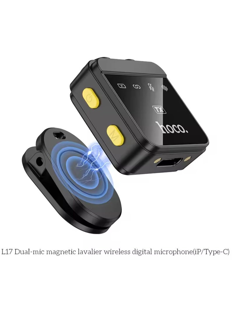Hoco L17 Dual-mic magnetic lavalier wireless digital microphone(iP/Type-C) - Image 3