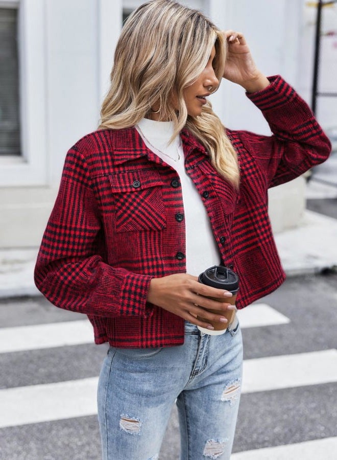 zeagoo Flannels for Women Cropped Shacket Jacket Fashion Plaid Button Down Shirt 2025 Fall Coat Tops, Z-gz383, L - Image 3